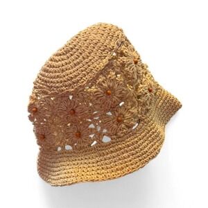 Target Natural Crochet Straw Floral Bucket Hat